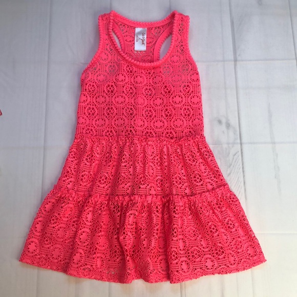 Cat & Jack Other - Cat & Jack Swimsuit coverup. Hot pink coral lacy crochet look Girls size XS